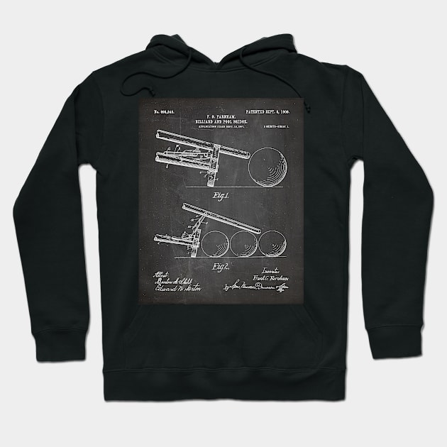 Pool Bridge Patent - Pool Art - Black Chalkboard Hoodie by patentpress